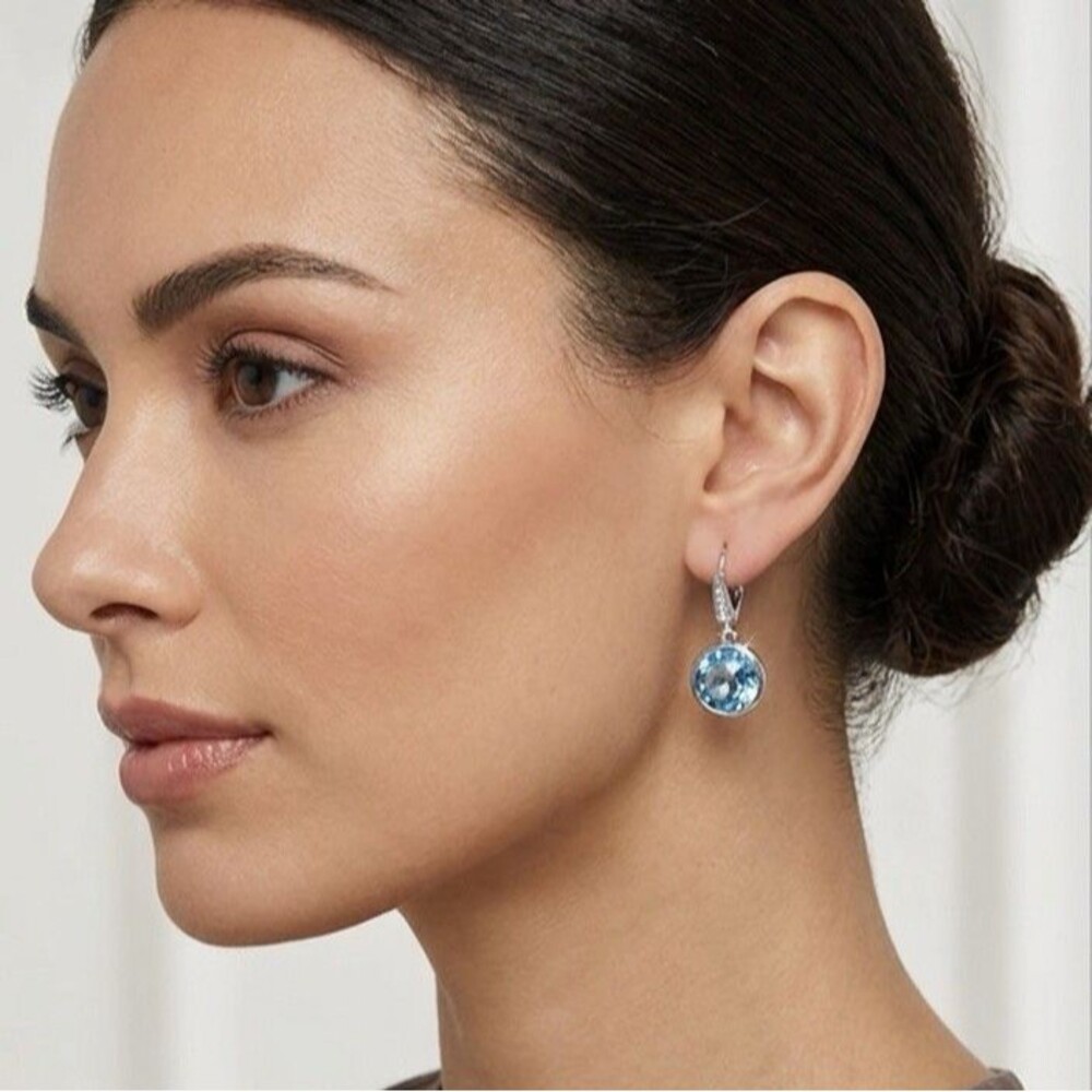 Brighton Silver Blue Aqua Crystal Meridian Aurora Leverback Dangle Earrings NWT